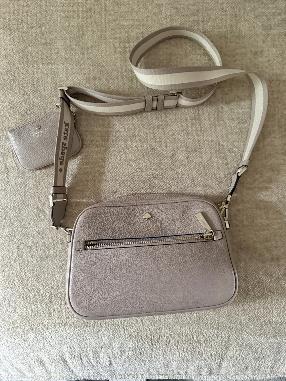 kate spade Pebbled Leather Crossbody Bag in Light Taupe- Emma Camera Bag